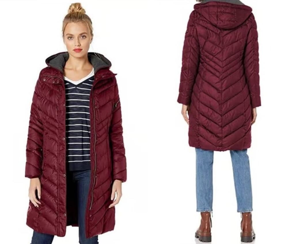 Marc New York Andrew Marc Women's M Burgundy Long Quilted Puffer Coat